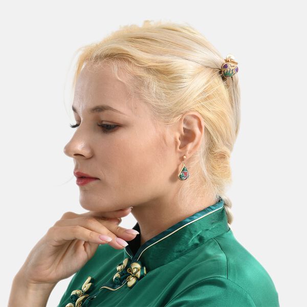 LA MAREY 2er-Set Brokat Seiden-Haarspangen und Ohrringe, Blau image number 2