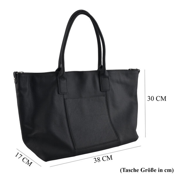 Echtleder-Schultertasche, Shopper-Design, Rei&szlig;verschluss, abnehmbarer Schulterriemen, 38x17x30 cm, Schwarz image number 5