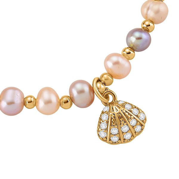 Mehrfarbige Süßwasser Perle, Zirkonia Armband ca. 18cm + 5cm Extender, Nickelfreies Messing Roségold Vermeil image number 6