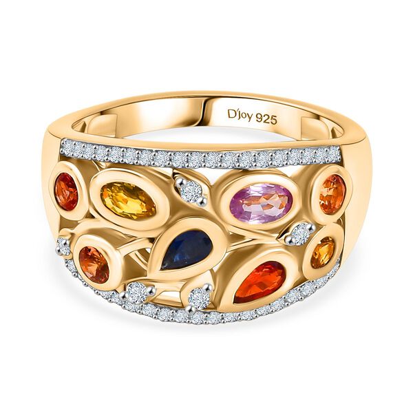 D'Joy AA Mehrfarbiger Saphir, Wei&szlig;er Zirkon Ring 925 Silber 750 Gelbgold Vermeil (Gr&ouml;&szlig;e 20.00) ca. 2.17 ct