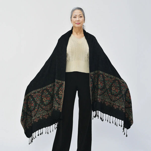 Jamawar Schal aus Viskose, schwarz image number 2