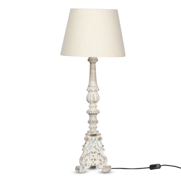 NAKKASHI - handgeschnitzte Stehlampe aus Mangoholz, inkl. Lampenschirm, wei&szlig;es Finish