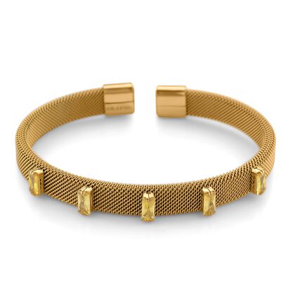 Gelber Kristall Armreif, flexibel (ca. 18-19 cm), 316L Edelstahl, goldfarben