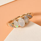 Natürlicher Äthiopischer Opal Opal und Zirkon 3 Stein Ring 925 Silber 585 Vergoldet image number 1