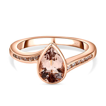 Morganit und wei&szlig;er Zirkon-Ring, 925 Silber Ros&eacute;gold Vermeil  ca. 1,32 ct