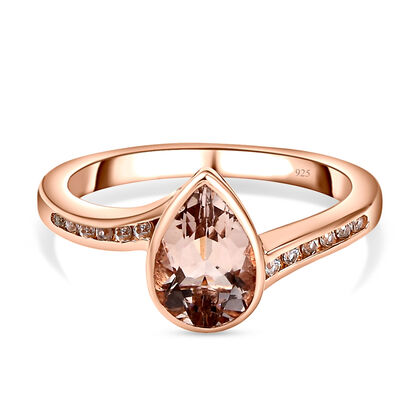 Rosa Morganit und wei&szlig;er Zirkon-Ring, 925 Silber Ros&eacute;gold Vermeil (Gr&ouml;&szlig;e 21.00) ca. 1.32 ct