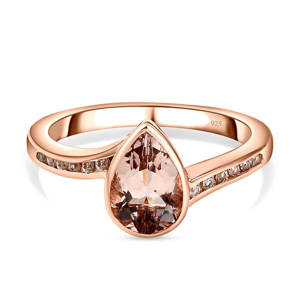 Morganit und wei&szlig;er Zirkon-Ring, 925 Silber Ros&eacute;gold Vermeil  ca. 1,32 ct