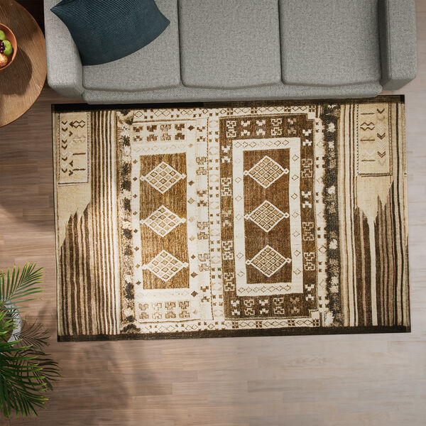 Handgefertigter Digitaldruck-Teppich aus Baumwolle, beige und braun image number 2