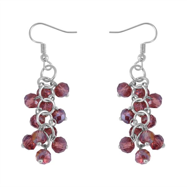 2er Set mehrschichtiger Halsketten und Ohrringe, Lila Kristallperlen und wei&szlig;e Kristalle image number 7