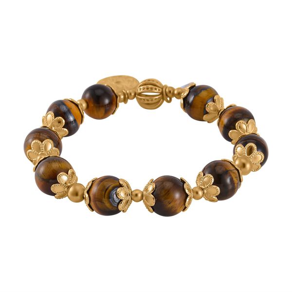 Gelbes Tigerauge, Weißer Kristall flexibles Charm-Armband, vergoldet image number 4