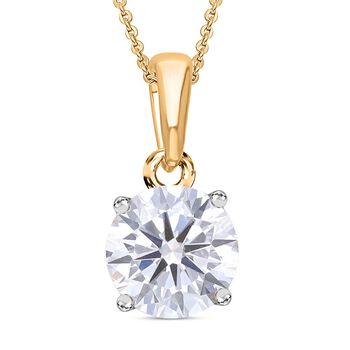 LUXURIANT SGL zertifizierter SI-GH Labor Rund-Diamant Anh&auml;nger mit 50cm Kette, 925 Silber 750 Gelbgold Vermeil - 1 ct.