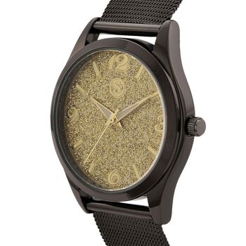 STRADA Stardust Zifferblattuhr mit japanischem Uhrwerk und schwarzfarbenem 316L Edelstahl -Mesh-Armband