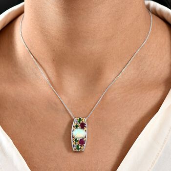 D'joy AA Mehrfarbiger Edelstein Anh&auml;nger mit Kette, ca. 50 cm, 925 Silber Rhodiniert und 750 Gelbgold Vermeil ca. 3.82 ct