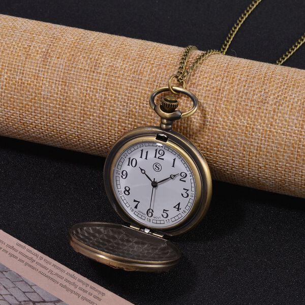 STRADA Antike Bronze Hirschmuster Taschenuhr, Japanisches Werk, 79 cm antike bronzene Eisenkette image number 3