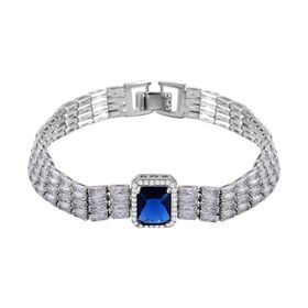 Blauer Kristall, Weißer Zirkonia Armband ca. 19 cm Reines Messing ca. 1.50 ct