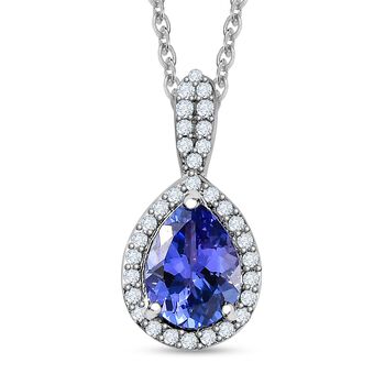 AA Tansanit, Wei&szlig;er Zirkon Anh&auml;nger mit Kette, 925 Silber platiniert ca. 1.42 ct