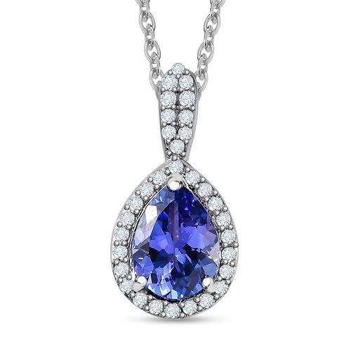 AA Tansanit, Weißer Zirkon Anhänger mit Kette, 925 Silber platiniert ca. 1.42 ct image number 0