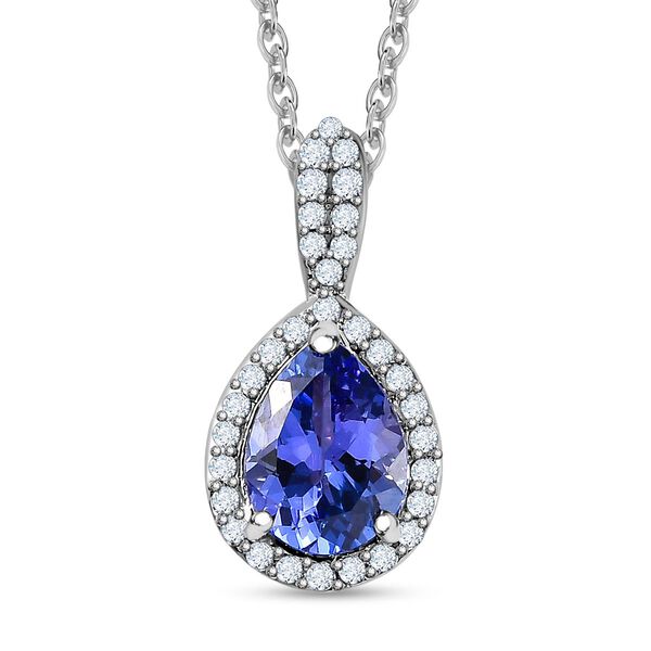 AA Tansanit, Weißer Zirkon Anhänger mit Kette, 925 Silber platiniert ca. 1.42 ct image number 0