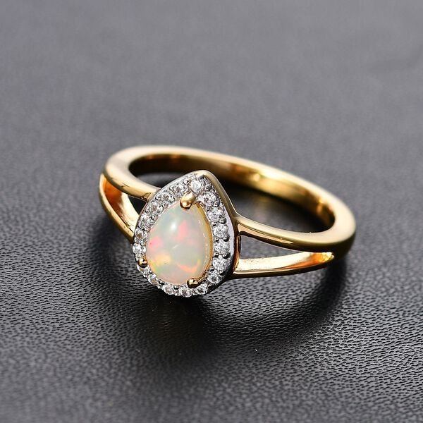 AA Natürlicher, äthiopischer Welo Opal, Weißer Zirkon Ring 925 Silber vergoldet (Größe 20.00) ca. 0,71 ct image number 2