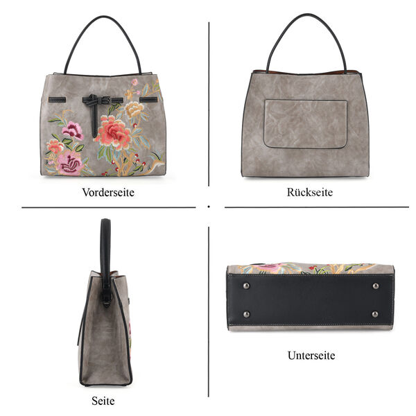 Florale Kunstprint Crossbody Tasche mit Komfort-Schulterriemen, 30x13x23cm, Grau image number 4