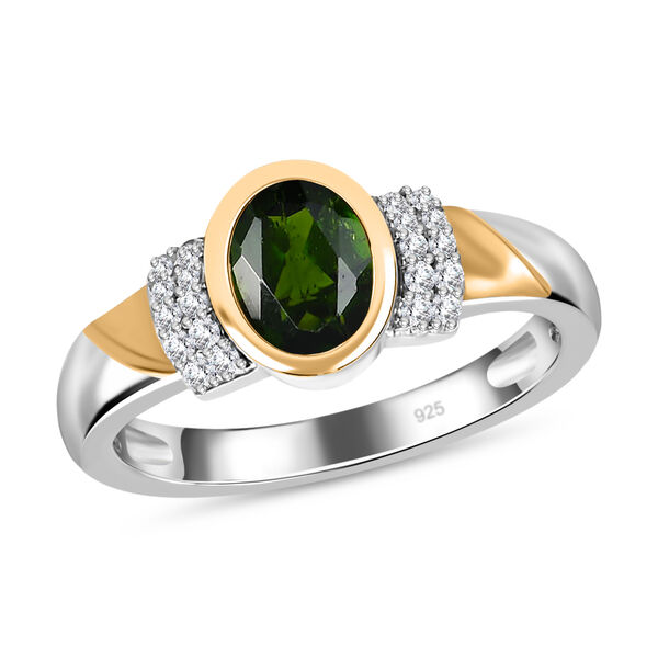 Natürlicher Chromdiopsid und Zirkon Ring 925 Silber Bicolor  ca. 0,98 ct image number 4