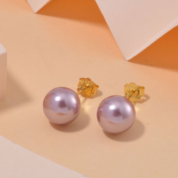 Lila Muschelkernperle Ohrringe 925 Silber vergoldet image number 2