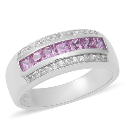 Rosa Saphir und Zirkon Ring 925 Silber platiniert (Gr&ouml;&szlig;e 17.00) ca. 1,15 ct