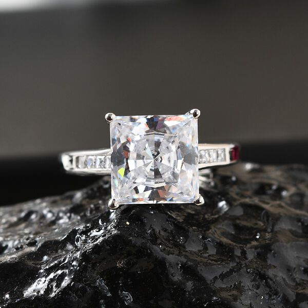 LUSTRO STELLA Hergestellt mit ZIRKONIA Solitär-Ring 925 Silber Platin-Überzug image number 6