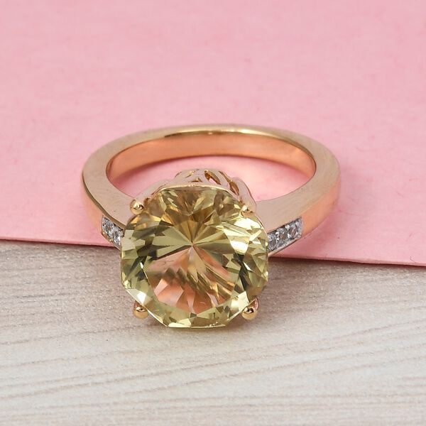 Ouro Verde-Quarz und Zirkon Ring 925 Silber 585 Vergoldet image number 2