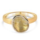 Handgearbeiteter Polki Gelber Diamant Fancy Solitär Ring 925 Silber 585 Vergoldet image number 0