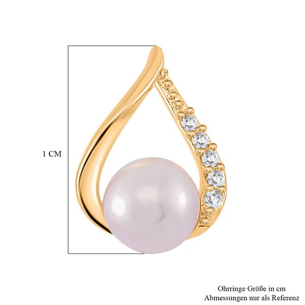 Wei&szlig;e S&uuml;&szlig;wasser Perle, Wei&szlig;er Zirkonia Ohrringe 925 Silber vergoldet image number 6