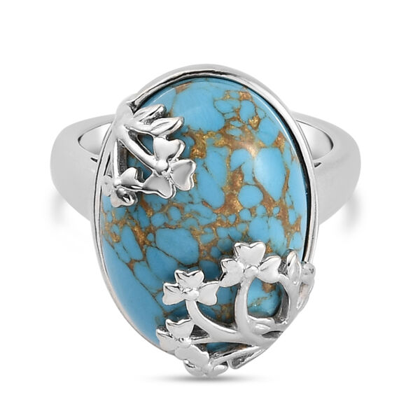 Blauer Mojave T&uuml;rkis Ring Messing Ionenbeschichtetes Platin  ca. 10,62 ct