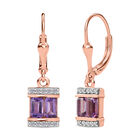 Zeitlose Art Kollektion - AA Rose De France Amethyst, Weißer Zirkon Ohrringe 925 Silber 750 rosévergoldet ca. 1.44 ct