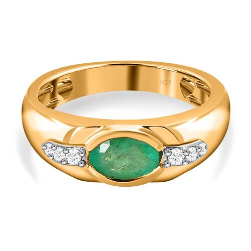 Kolumbianischer Smaragd, weißer Zirkon Ring 925 Silber Gelbgold Vermeil (Größe 20.00) ca. 0.80 ct image number 0
