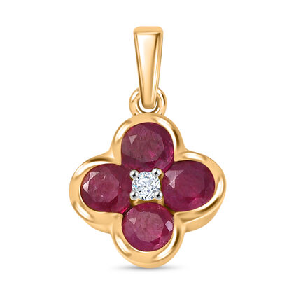 D'Joy Afrikanischer Rubin (Fissure gef&uuml;llt), Wei&szlig;er Zirkon Anh&auml;nger 925 Silber 750 Gelbgold Vermeil ca. 1.83 ct