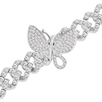 Wei&szlig;es Kristall 19cm Armband in Silberton, Schmetterling