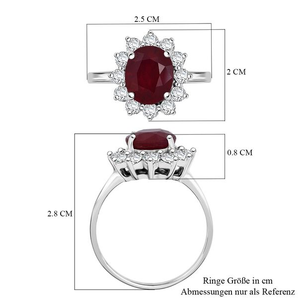 D'Joy Afrikanischer Rubin (Fissure gefüllt), Weißer Zirkon Ring 925 Silber rhodiniert (Größe 19.00) ca. 6,55 ct image number 6