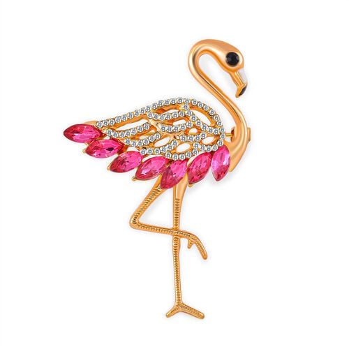 Mehrfarbige Kristall Flamingo Brosche, emailliert image number 0