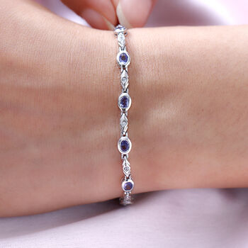 Tansanit und wei&szlig;es Zirkon-Armband, ca. 19 cm, 925 Silber platiniert ca. 2,11 ct