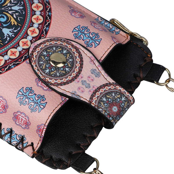 Boho Stil Crossbody Handytasche, Größe 18x10,5 cm, Rosa und Mehrfarbig image number 6