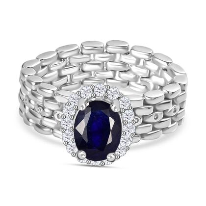 Masoala Saphir (Fissure gef&uuml;llt), Wei&szlig;er Zirkon Ring 925 Silber rhodiniert (Gr&ouml;&szlig;e 18.00) ca. 2,27 ct