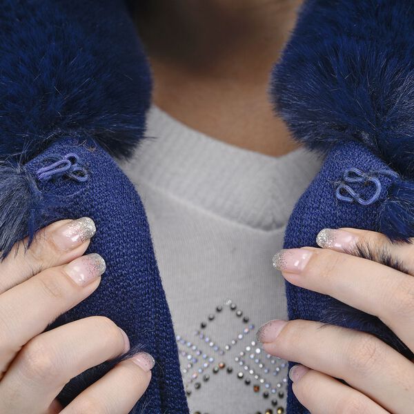 LA MAREY - Kunstpelz Mantel mit Knopfleiste, 75x115 cm, Marineblau image number 4