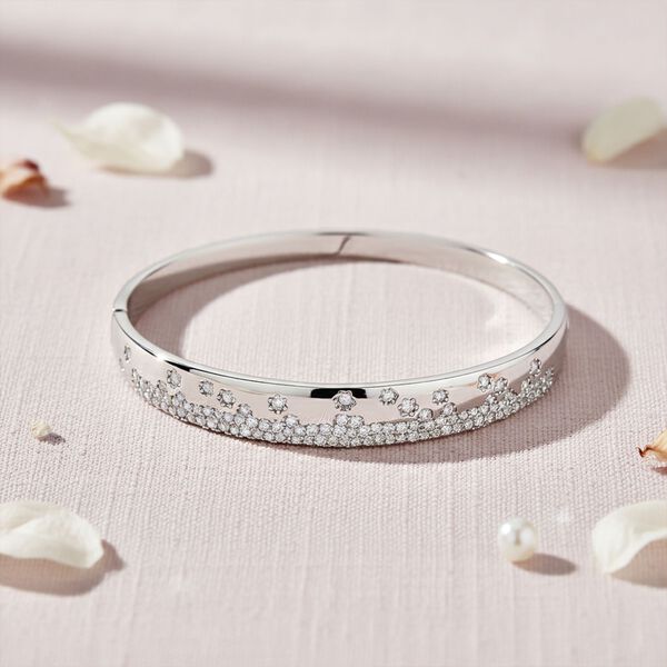 Wei&szlig;er Zirkonia Armreif ca. 19 cm Nickelfreies Messing, Silberfarben image number 2