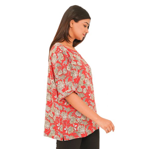 TAMSY - bedrucktes Top mit Blumendruck, Gr&ouml;&szlig;e 40, Rot image number 3