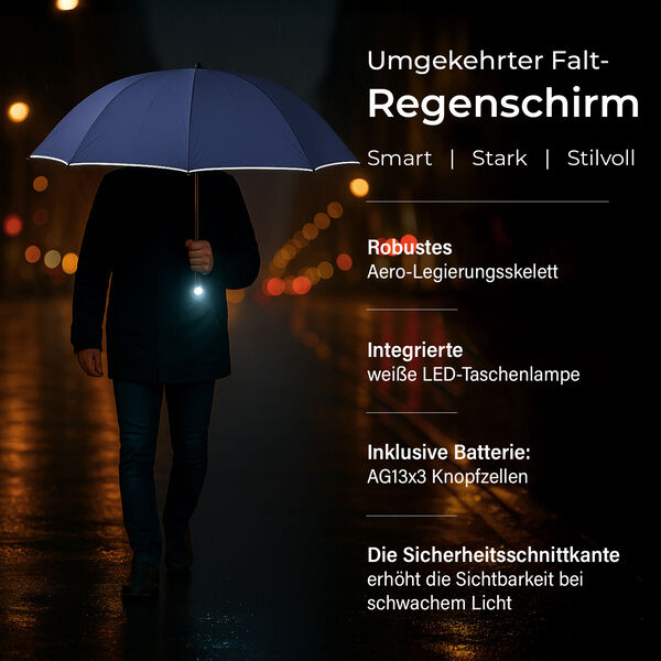 Aero-Alloy Rahmen Design – 22 Zoll LED 10K Reverse Falt-Regenschirm in Blau image number 2