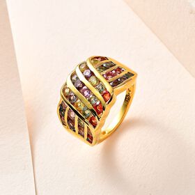 Regenbogen Saphir Ring, 925 Silber Gelbgold Vermeil (Gr&ouml;&szlig;e 19.00) ca. 2.87 ct