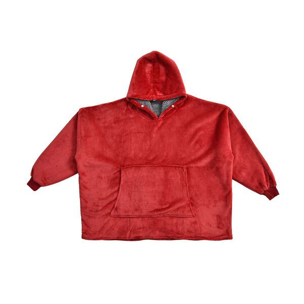 Flauschiger Flanell Hoodie mit gro&szlig;er Tasche, 194x98cm, rot