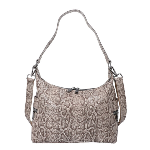 Hobo-Tasche aus 100% echtem Leder, Schlangenhautmuster, Khaki