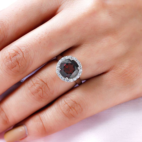 Nat&uuml;rlicher Mosambik Granat und wei&szlig;er Zirkon-Ring, 925 Silber platiniert (Gr&ouml;&szlig;e 19.00) ca. 4.79 ct image number 3