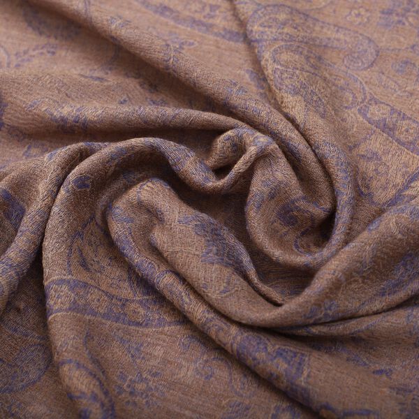 Premium Kollektion - gewebter Schulterschal, Natur Seide und Wolle, Jamawar Design, 70x200 cm, Braun image number 6